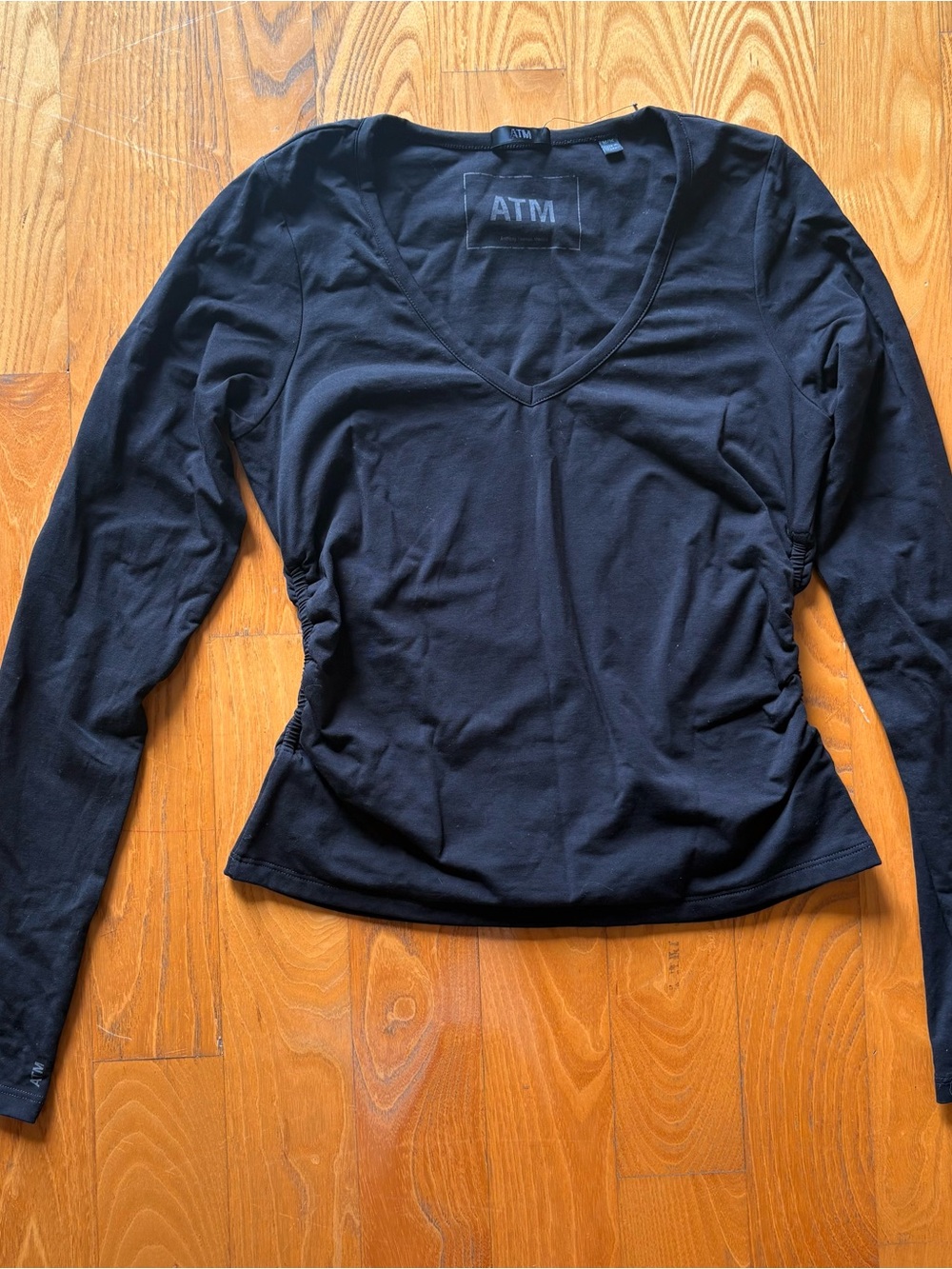 Anthony Thomas Melillo ATM Black Ruched Long Sleeve Tee